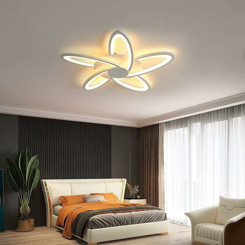 LED-Deckenleuchte Dimmbar mit Fernbedienung 30W 3000K-6500K für Schlafzimmer, Esszimmer, Weiß Wohnzimmer, Deckenleuchter Kreative Blütenblätter Leuchte Flur Küche, Kronleuchter Acryl