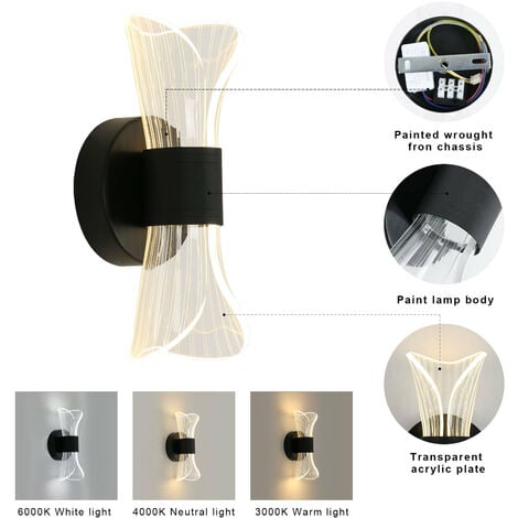 COMELY Wandleuchte Innen Schwarz LED Dimmbar, 12W Moderne Wandleuchte Kreatives Design, Acryl Beleuchtung Leuchte für Wohnzimmer Flur Schlafzimmer Treppe