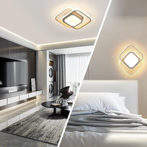 COMELY Moderne LED-Deckenleuchte 32W mit doppeltem Quadrat, für Wohnzimmer, Schlafzimmer, Küche, Flur - Weiß - Warmweißes Licht 3000K - 15 cm Sumpf
