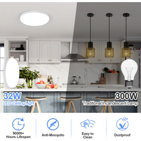 Runde LED -Deckenleuchte, 32W 2958LM Badezimmer Deckenlampe, IP54  wasserdichte 6500.000 kalte weiße, moderne Deckenleuchte für Bad