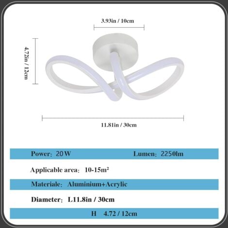 COMELY Moderne LED Deckenleuchte, Gebogene Deckenleuchte, Deckenbeleuchtung für Wohnzimmer, Schlafzimmer, Küche, Esszimmer - 16W - Weiß - Kaltweiß 6500K (L29W10)