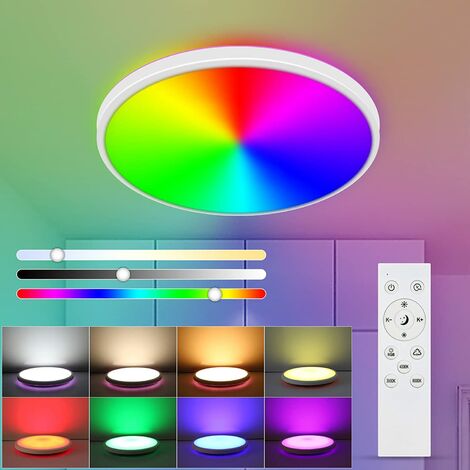 Dimmbare LED -Deckenleuchte, 24W RGB Moderne Deckenlampe, 6 Farben wasserdichte Beleuchtung, Fernbedienung Deckenleuchte für Wohnzimmer Schlafzimmer Küche Ø28cm 2200 lm