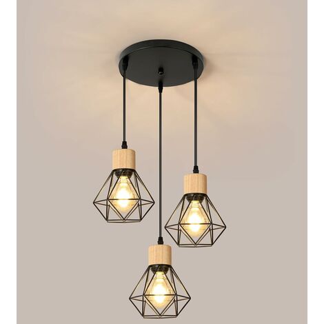 COMELY Federung Industrielle Küche Schwarzer Kronleuchter en Iron mit Schattenkäfigleuchten Deckenleuchte E27 Einstellbar in Höhendurchmesser 16 cm 3 Lichter (Glühbirne nicht enthalten)