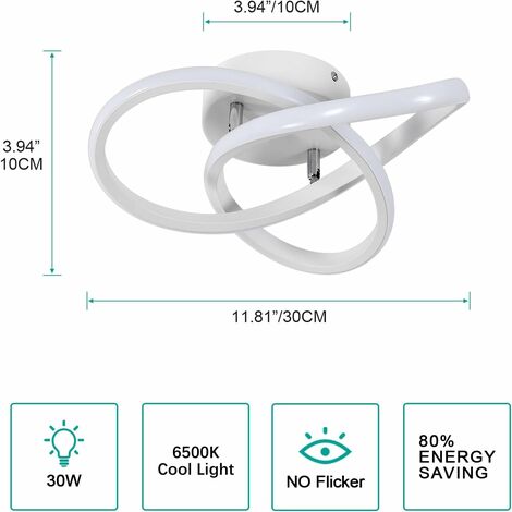 COMELY Plafonnier LED Moderne, Kreatives LED-Deckenleuchte aus Aluminium 30W, Pendelleuchte für Küche, Wohnzimmer, Schlafzimmer, Esszimmer - Weiß - Weißes Licht 6500K