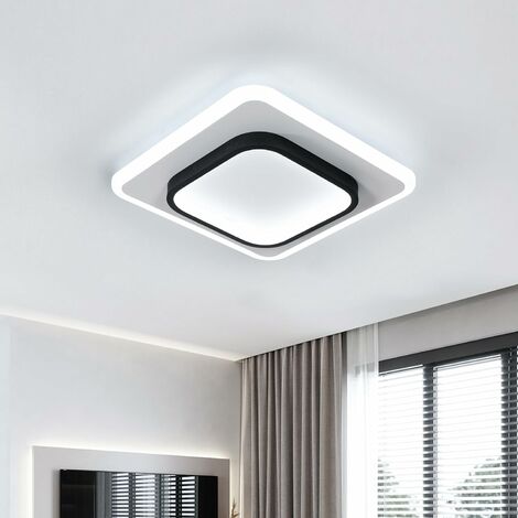 COMELY Moderne LED-Deckenleuchte aus quadratischem Acryl, schwarz und weiß, geeignet für Badezimmer, Wohnzimmer, Schlafzimmer, Küche und Flur - 30W - Kaltes Weiß 6500K
