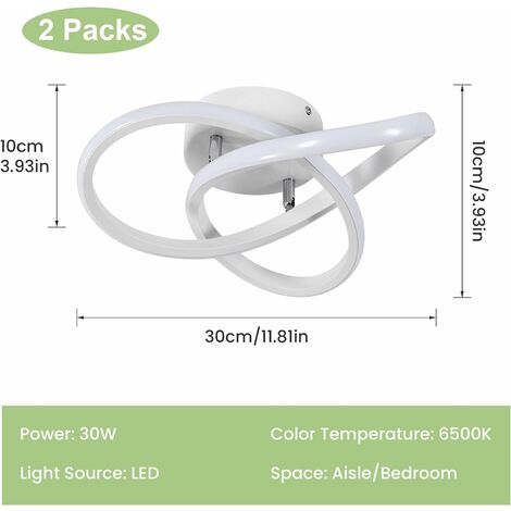 COMELY Moderne LED -Deckenleuchte kreatives Design in Aluminium -Kronleuchterlampe für Küchen Wohnzimmer Schlafzimmer Esszimmer （2 PCS Weiß 30W kaltes weißes Licht 6500K）