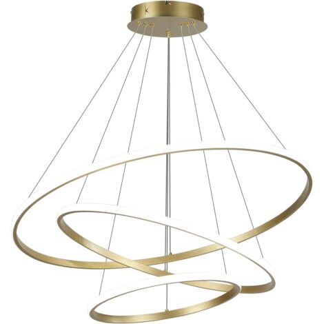 COMELY LED-Pendelleuchte, 3 Ringe (20+40+60cm), LED-Hängeleuchte 3000k / 4500k / 6500k 3 Farben, Höhenverstellbar, für Esstisch, Wohnzimmer, Esszimmer, Schlafzimmer - Gold
