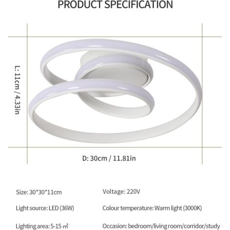 COMELY Moderne LED-Deckenleuchte, 36W Deckenlampe 4000LM, Kreatives Design in Helix-Form für Wohnzimmer, Schlafzimmer, Küche, Balkon - Weiß - Warmweißes Licht 3000K