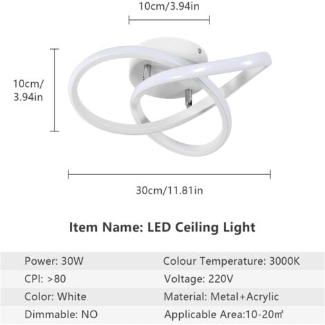 COMELY Moderne LED Deckenleuchte, 22W 2500LM, Deckenlampe für Schlafzimmer, Wohnzimmer, Flur, Durchmesser 25cm - Weiß - Natürliches Licht 4500K