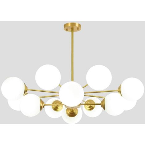 Moderner goldener Kronleuchter, E27-Lampenfassung mit weißem Milchglasschirm, Hängelampe, Wohnzimmer, Restaurant, Schlafzimmer, 8+4 Lichter, goldene Deckenleuchte