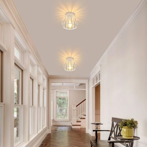 COMELY® Vintage Deckenleuchte E27, Halbschnitzer Deckenlampe weiß weiße Deckenlampenschatten Metall, Retro Deckenlampe für Korridor Küchenraum Dekoration Haus Dekoration Haus