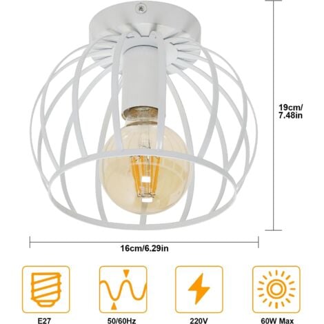 COMELY® Vintage Deckenleuchte E27, Halbschnitzer Deckenlampe weiß weiße Deckenlampenschatten Metall, Retro Deckenlampe für Korridor Küchenraum Dekoration Haus Dekoration Haus