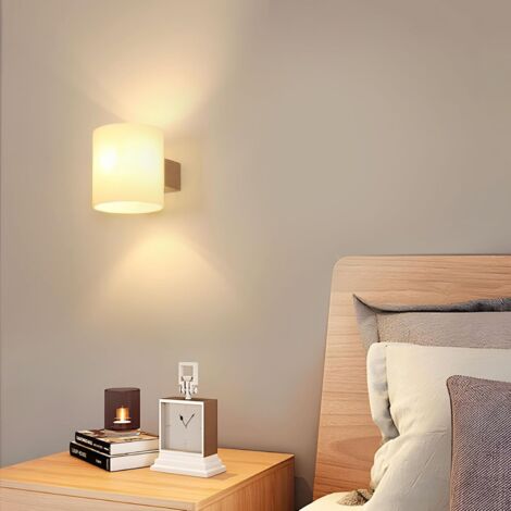COMELY E27 Holz Wandleuchte Innen, Glasschirm Design Wandbeleuchtung für Schlafzimmer Flur Treppenhaus Wohnzimmer