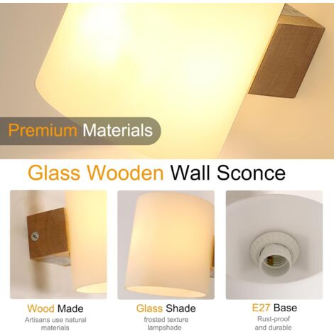 COMELY E27 Holz Wandleuchte Innen, Glasschirm Design Wandbeleuchtung für Schlafzimmer Flur Treppenhaus Wohnzimmer
