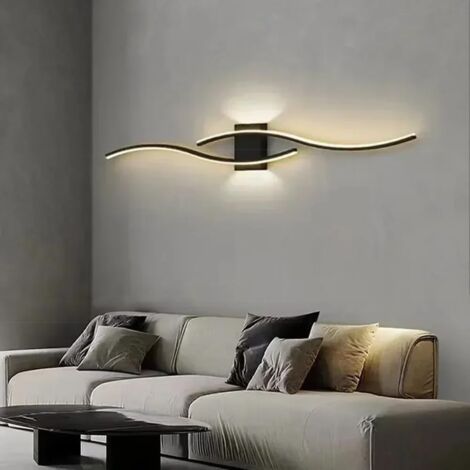 Goeco Led-wandlamp, 20 W, 44 cm, moderne binnenwandlamp, warm wit licht, 3000 K, gebogen, lange acrylwandlamp voor woonkamer, slaapkamer, hal, kinderkamer, zwart