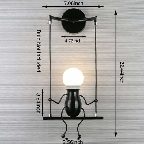 Moderne Wandleuchte, kreative humanoide Wandleuchte, E27 LED Wandleuchte für Schlafzimmer, Nachttisch, Treppenhaus, Flur, Restaurant, Küche, Schwarz [Energieklasse A+++]