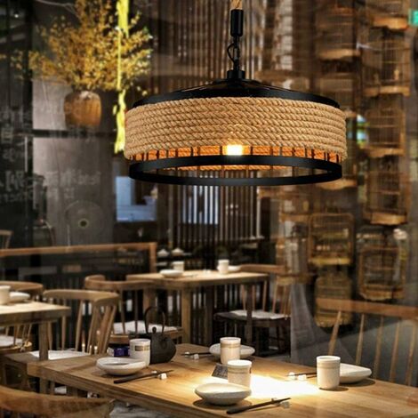 Hängeleuchte Aus Holz & Schmiedeeisen – 6x E27, Höhenverstellbar, Retro-Design