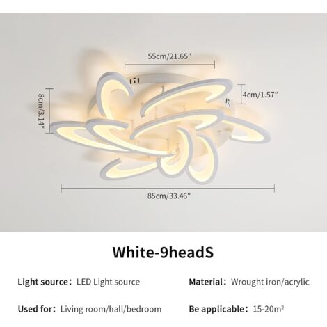 COMELY LED Deckenleuchte aus weißem Acryl 45W, Fernbedienung einstellbar, 9 Lichtquellen, für Wohnzimmer, Schlafzimmer, Esszimmer