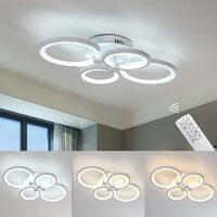 60W Moderne Led Deckenleuchte Wohnzimmer, Moderne Metall Acryl Deckenlampe mit Fernbedienung und APP Steuerung, Weiß 4 Ringe 4800 Lm Deckenleuchte für Wohnzimmer, Küche, Flur, Schlafzimmer [Energiekla