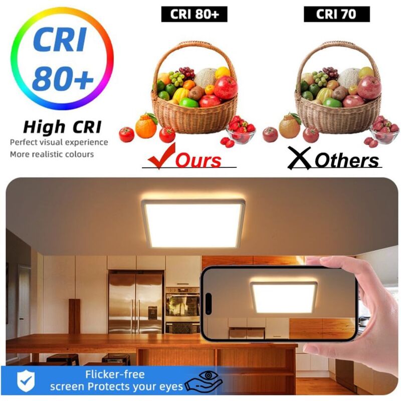 Plafoniera LED RGB da incasso con telecomando, 12 pollici, 24 W, dimmerabile, 3.000 K-6.500 K, pannello luminoso quadrato bianco moderno | Leroy Merlin