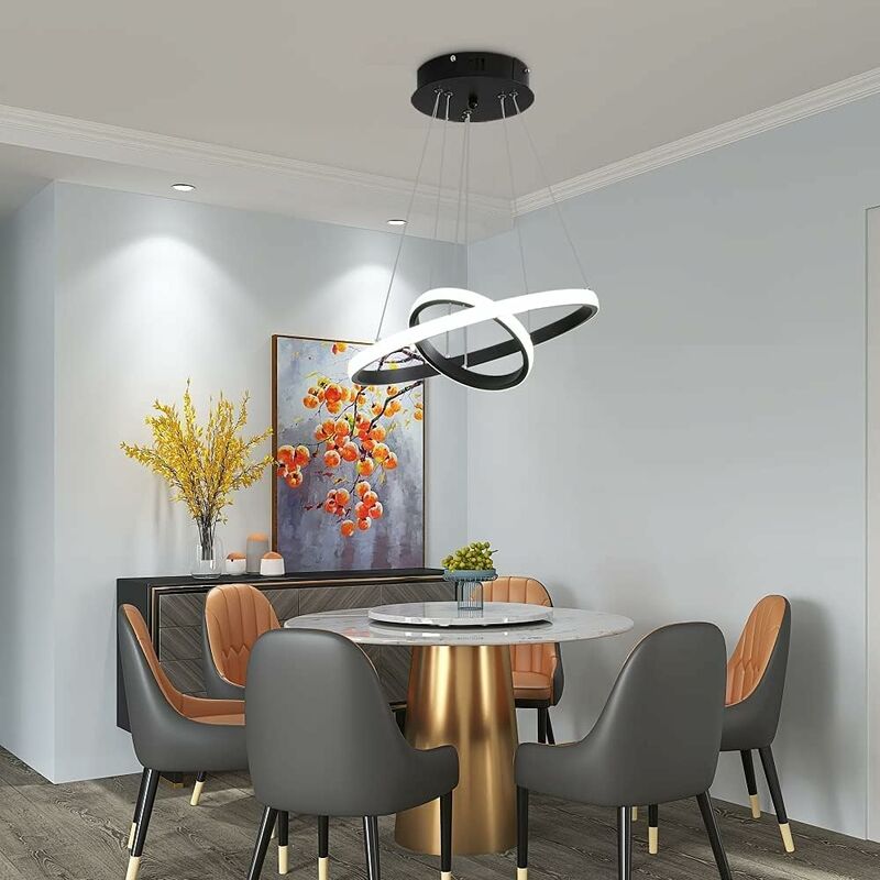 Lampadario circolare moderno a LED, lampada a sospensione regolabile 28W  6500K, plafoniera contemporanea a due cerchi diametro 40 cm (luce bianca  ited