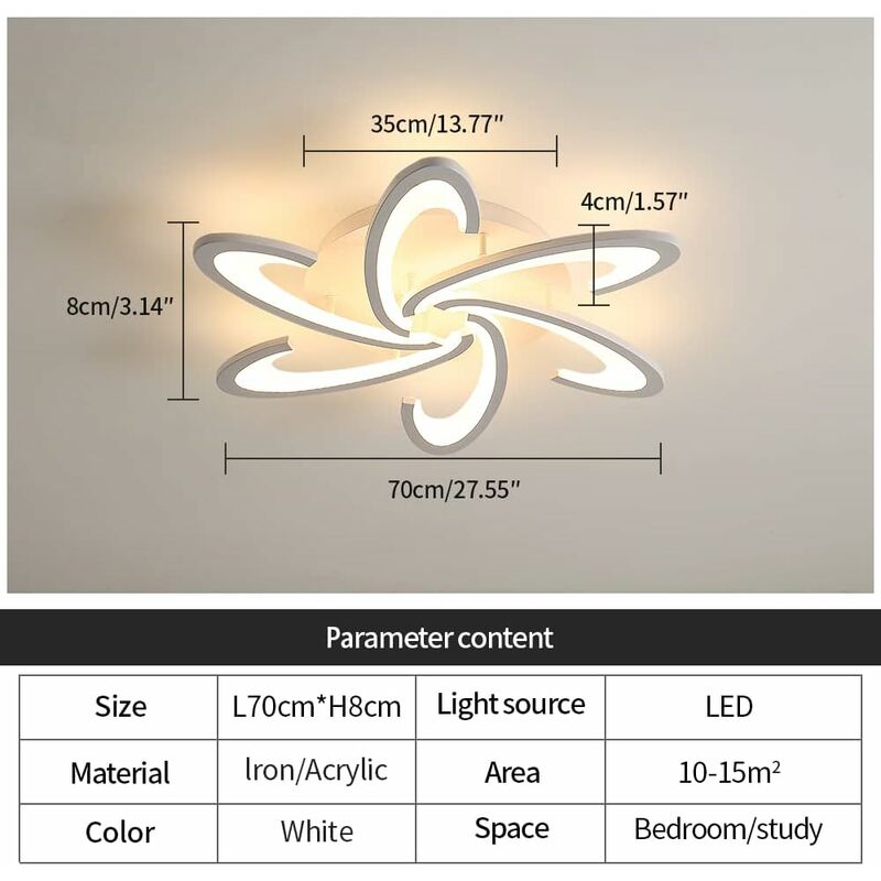 Plafoniera a LED dimmerabile Petalo Design Fiori Lampadario Lampada da soffitto moderna da incasso Tavolo da pranzo Soggiorno Cucina Camera da letto in metallo Acrilico per interni,5Heads/58cm/48W