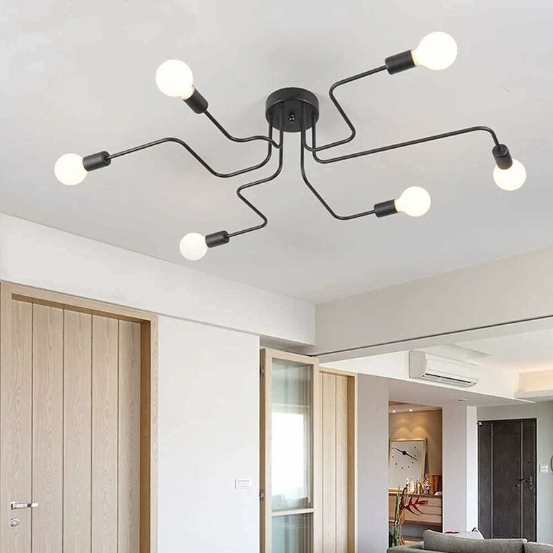 Plafoniera industriale nera, lampadario in metallo a 6 luci E27 Lampada  retrò Illuminazione a soffitto vintage per soggiorno Camera da letto Cucina  Loft Bar Cafe