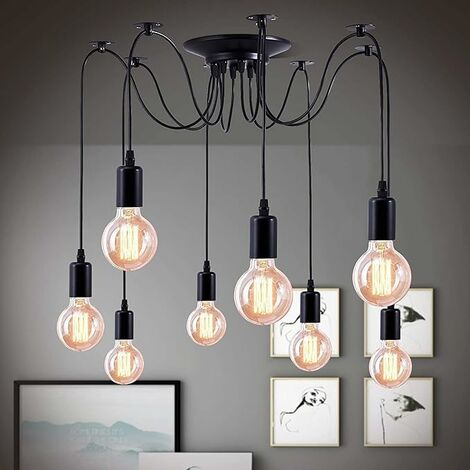 Lampadario Vintage 5 Teste Sospensione | Stile Industriale | Attacco E27 | Cavi Regolabili 120cm - Foto 3