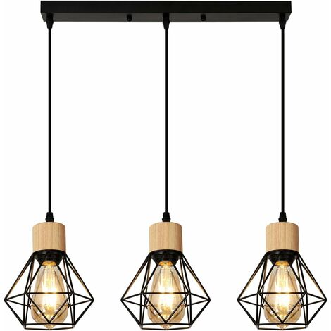 COMELY Sospensioni vintage E27 lampadario industriale con 3 lampade a soffitto industriale vintage con paralume in metallo nero perfetto per uno stile moderno in cucina e soggiorno in camera da letto  (1/5)