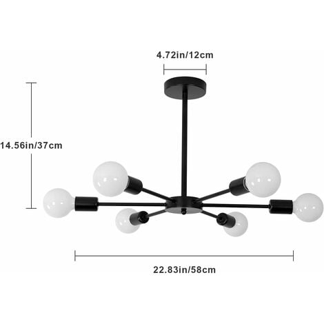 COMELY Lampadario Industriale Vintage, Plafoniera Moderna in Metallo Nero Ø 59CM, 6 Luci E27 - Ideale per Camera, Soggiorno, Cucina, Corridoio (Lampadina non Inclusa)