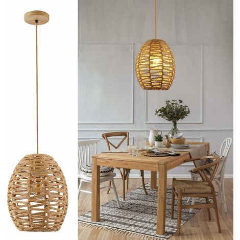 Lampadario a Sospensione Vintage, Lampadario Legno Industriale, Lampada a Sospensione  Moderno Regolabile a Filo Avvolto per Sala da Pranzo, Soggiorno, 3 Luci E27  (Lampadina Non Inclusa)