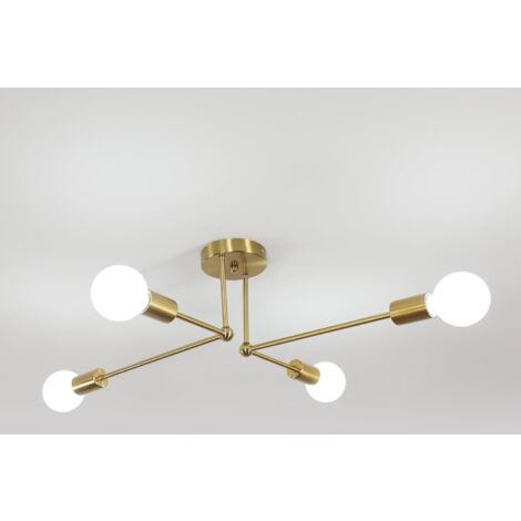 COMELY Lampadario Sputnik Moderno 4 Luci, Plafoniera Vintage E27, Industriale, Orientabile a 180°, per Camera, Cucina, Corridoio (Ampoule Non Incluse) - Oro