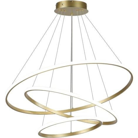 COMELY Lampadario Moderno a LED, 3 Anelli (20+40+60cm), Lampadario LED 3000k / 4500k / 6500k 3 Colori, Altezza Regolabile, per Tavolo da Pranzo, Salotto, Sala da Pranzo, Camera da Letto - Oro