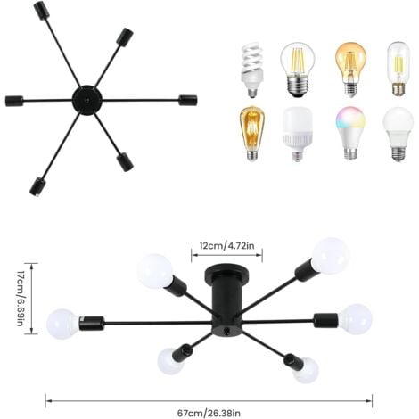 Plafoniera industriale, lampada da soffitto, lampadario industriale E27,  lampada a 6 pendenti per soggiorno camera da letto (lampadina non inclusa)