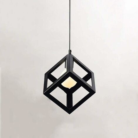 Plafoniera a cubo industriale, lampada a sospensione in metallo, lampada a sospensione quadrata nera creativa E27 per camera da letto, cucina, soggiorno, ufficio, soppalco ecc (lampadine non incluse) (1/5)