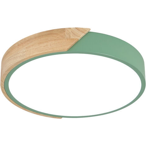 COMELY Plafoniera LED Moderna in Legno Rotonda 24W 2400LM, Luce Fredda Bianca 6500K, Design Macaron, Illuminazione per Camera Cucina Soggiorno Balcone Corridoio, 30x5x30cm (Verde)