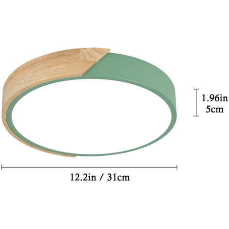 COMELY Plafoniera LED Moderna in Legno Rotonda 24W 2400LM, Luce Fredda Bianca 6500K, Design Macaron, Illuminazione per Camera Cucina Soggiorno Balcone Corridoio, 30x5x30cm (Verde)