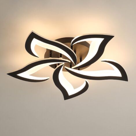 Moderna lampada da soffitto a LED, 60W 6000LM Creativa lampada da soffitto in acrilico a forma di fiore, 5 teste di petali neri lampadari a led per soggiorno, camera da letto, sala da pranzo, cucina,