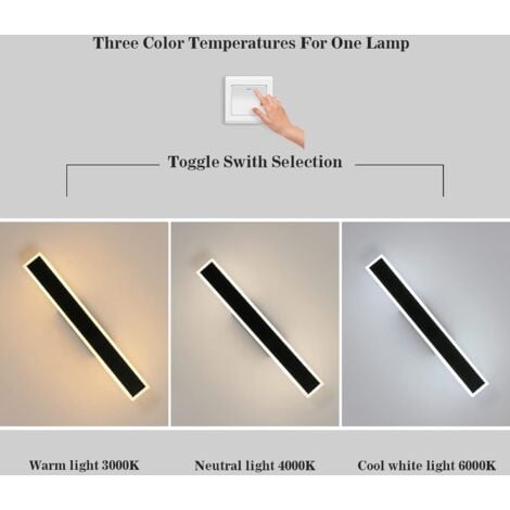COMELY Applique Murale LED Interna Nero 12W Moderno Design Rettangolare Creativo Illuminazione da Parete con 3 Temperature di Colore per Camera Salotto Scale Ufficio Corridoio