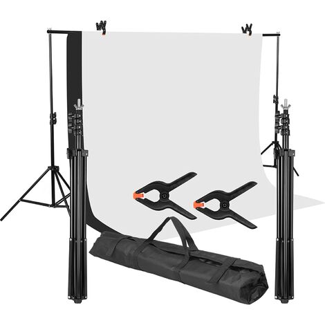 Black White Backdrop with 2 x 3 m Backdrop Stand Kit Set, Adjustable Background  Stand Photography Background Support System with  x 2 m Photo  Backdrops(White, Black), 2 x Clamps and Carry Bag