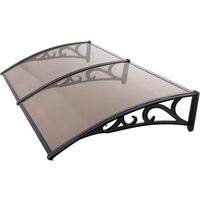 Front Door Canopy, Outdoor Awning Patio Porch Awning, 190 x 98.5 cm Rain Shelter with Transparent Polycarbonate and Aluminium Frame, for Outdoor Sun Protection, Rain Protection, Brown