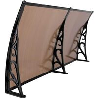 Front Door Canopy, Outdoor Awning Patio Porch Awning, 190 x 98.5 cm Rain Shelter with Transparent Polycarbonate and Aluminium Frame, for Outdoor Sun Protection, Rain Protection, Brown