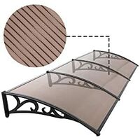 Front Door Canopy, Outdoor Awning Patio Porch Awning, 270 x 98.5 cm Rain Shelter with Transparent Polycarbonate and Aluminium Frame, for Outdoor Sun Protection, Rain Protection, Brown