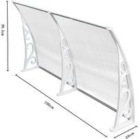 Front Door Canopy, Outdoor Awning Patio Porch Awning, 190 x 98.5 cm Rain Shelter with Transparent Polycarbonate and Aluminium Frame, for Outdoor Sun Protection, Rain Protection, White