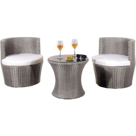 3 Piece Rattan Bistro Furniture Set in Grey