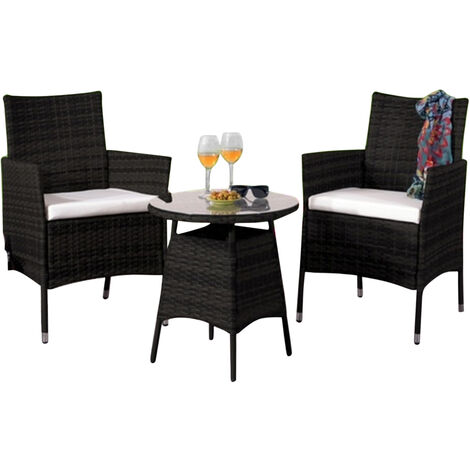 3 Piece Rattan Garden Furniture Set in Black with Waterproof Cover
