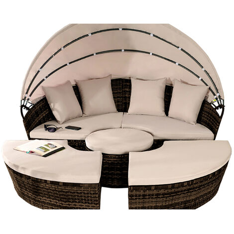 160cm Rattan Sun Island Day Bed in Brown with Waterproof Cover