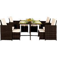 9 Piece Rattan Garden Patio Furniture Set in Chocolate with Waterproof Cover