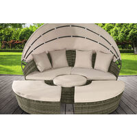 180cm Rattan Sun Island Day Bed in Grey with Waterproof Cover