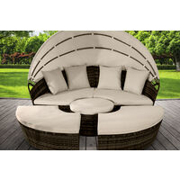 210cm Rattan Sun Island Day Bed in Brown with Waterproof Cover